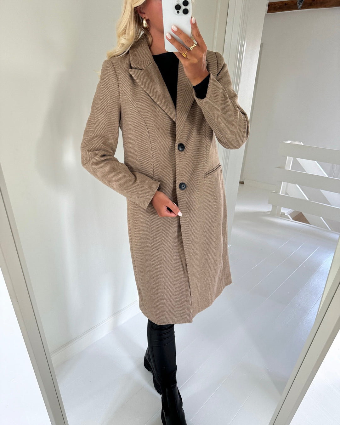 Vero Moda frakke blaza herringbone long cub/herringbone