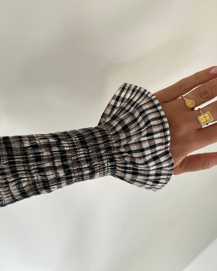 Y.A.S kjole chemma ls smoch midi eggnog/checks - FORUDBESTILLING LEV. UGE 50