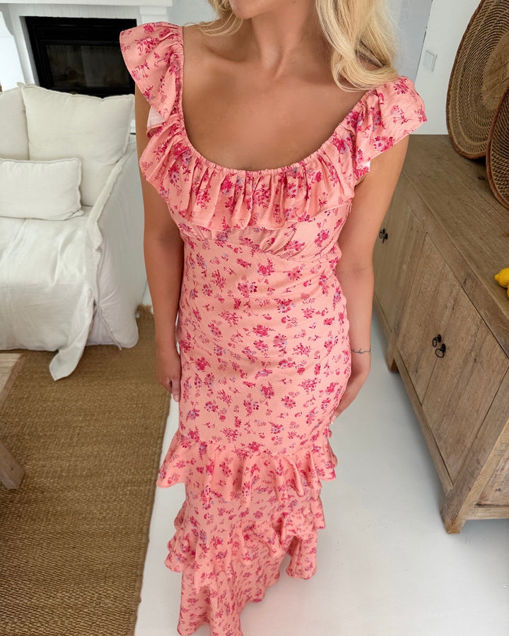Y.A.S kjole cleo sl maxi strawberry ice ditsy print - FORUDBESTILLING LEV. UGE 19