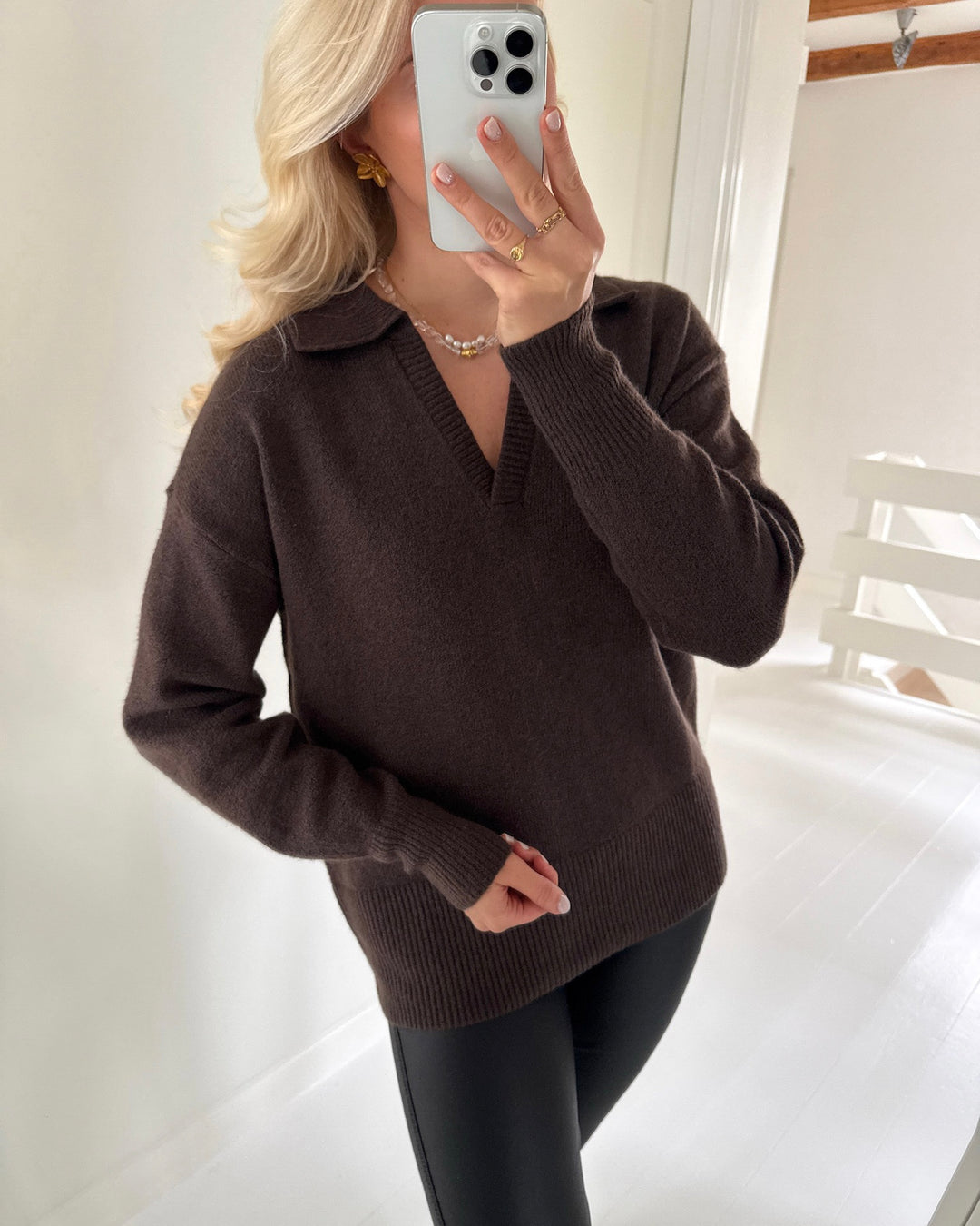 Pieces polo malou ls knit hot fudge melange