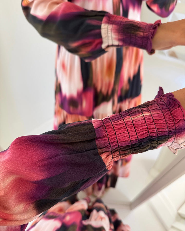 Y.A.S kjole asina ls long shirt black/mindy aop