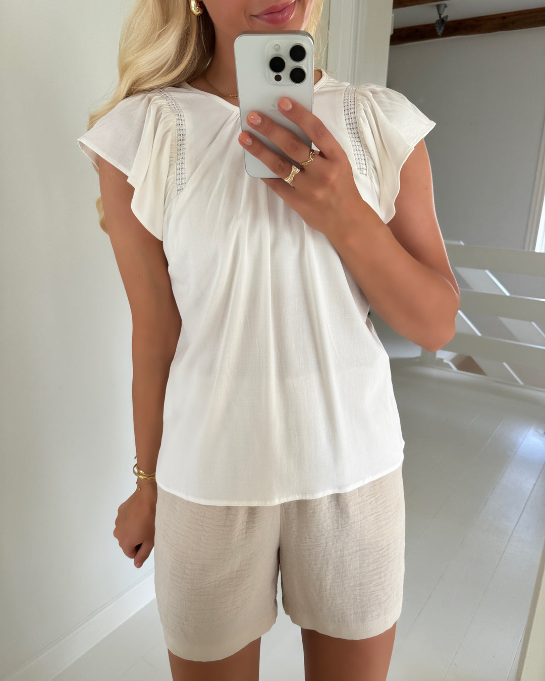 Vero Moda top bella ls lace snow white