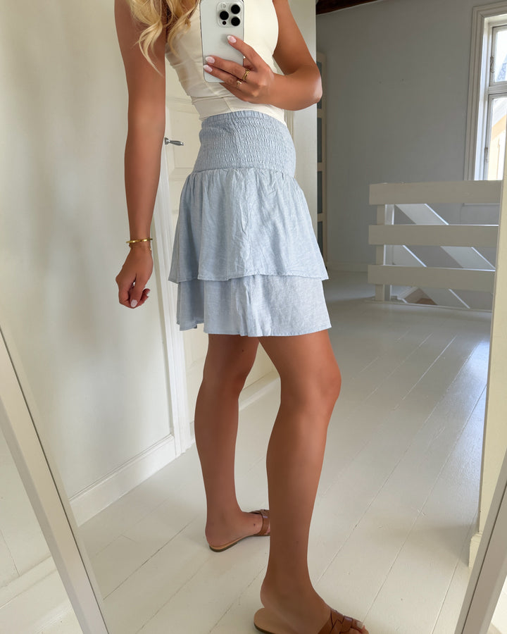 Vero Moda nederdel linn hw detail short wvn exp cashmere blue/melange