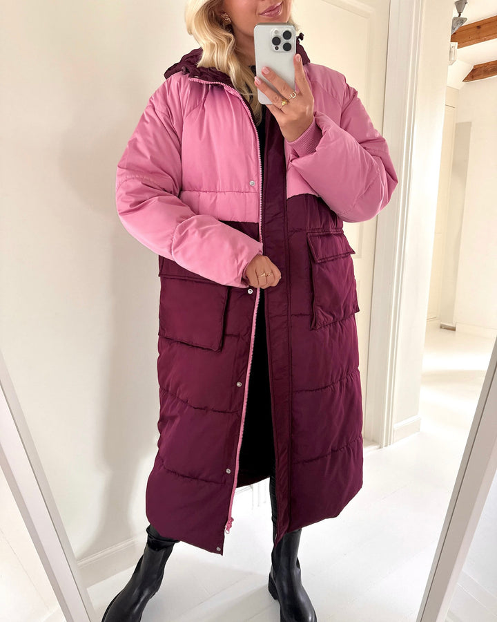 Y.A.S frakke sof long blocked padded fig/cashmere rose/blocking