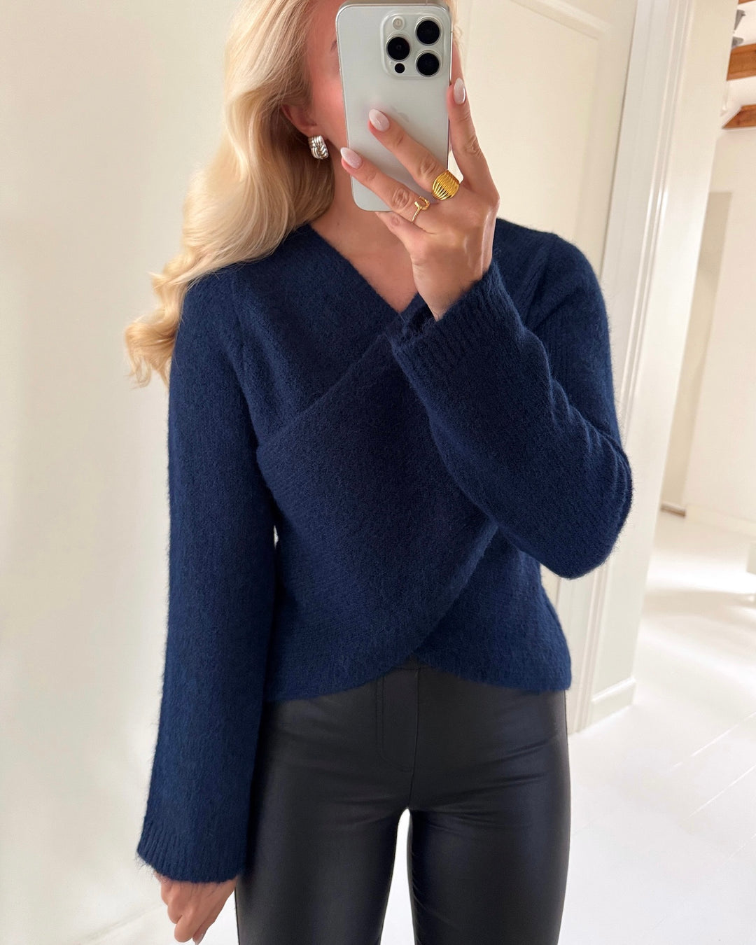 Only striktrøje maggie ls cross v-neck knit night sky melange