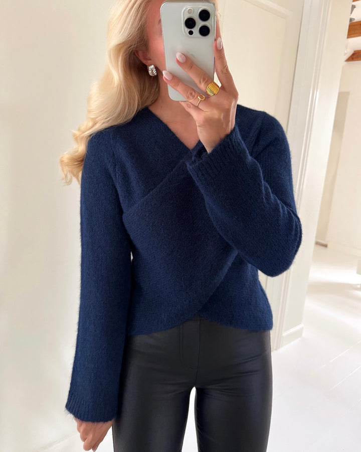 Only striktrøje maggie ls cross v-neck knit night sky melange