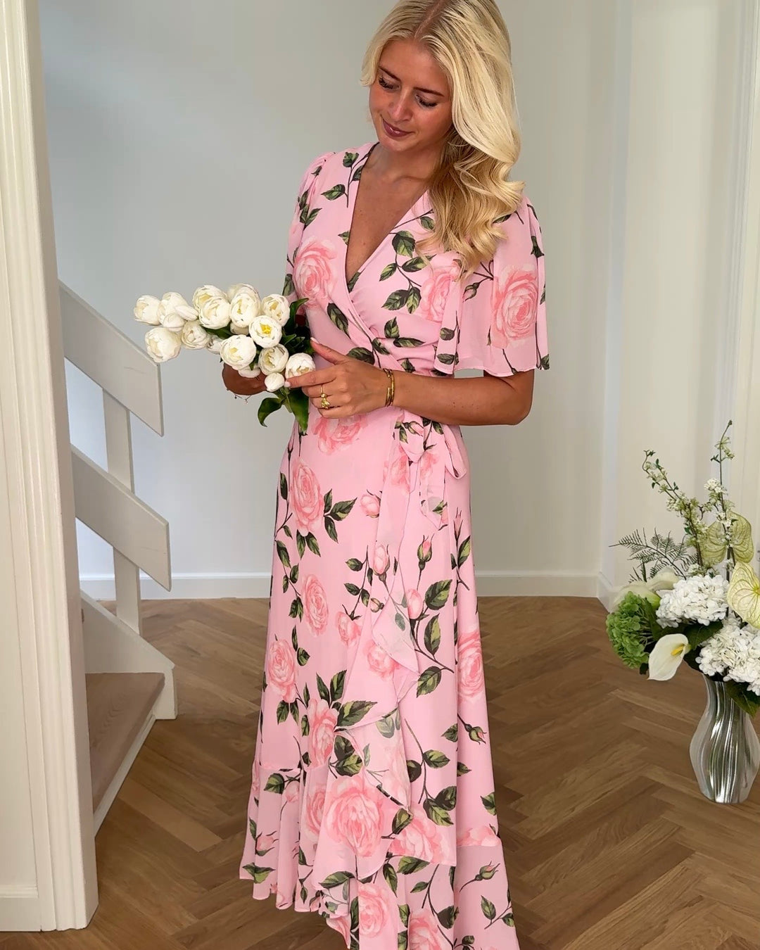 Y.A.S kjole veneda ss maxi wrap pink lady/veneda print