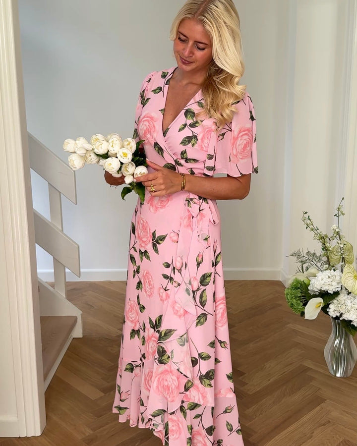 Y.A.S kjole veneda ss maxi wrap pink lady/veneda print