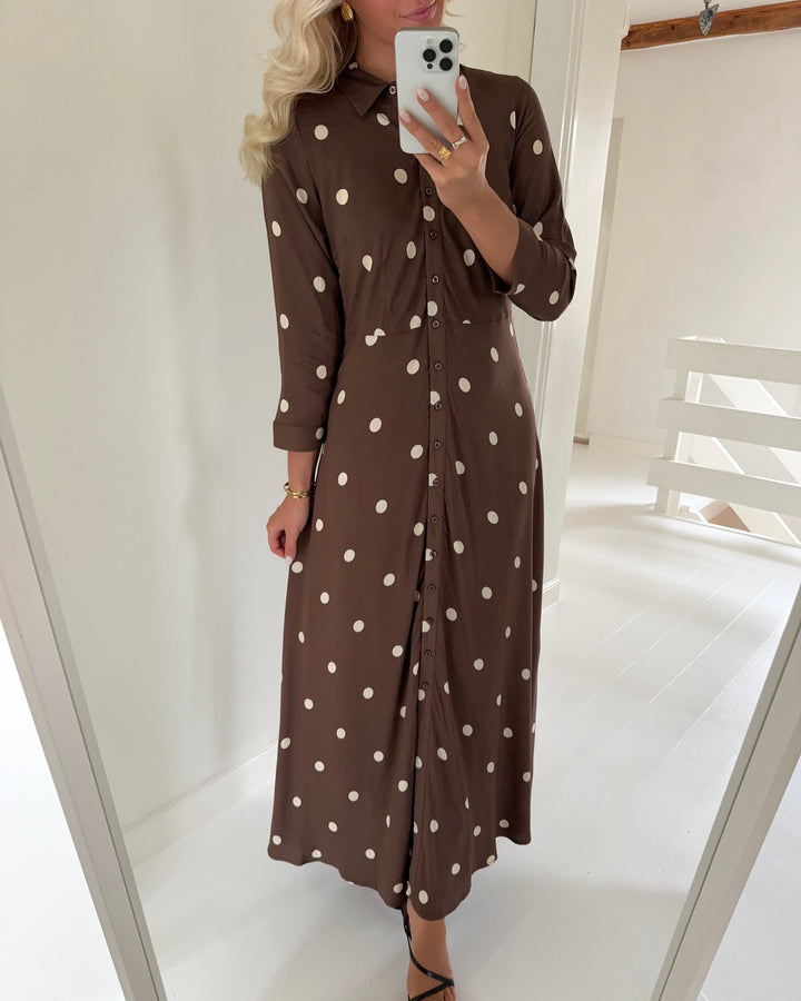 Y.A.S kjole savanna long shirt pinecone/ecru dots