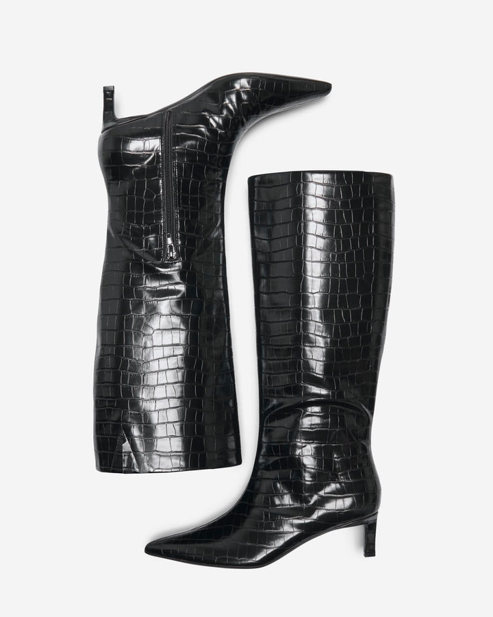 Only støvler brixton-3 knee high black croco