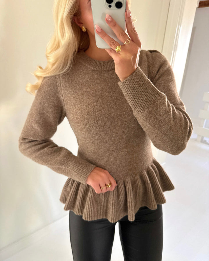 Vero Moda striktrøje modena ls highneck fossil melange