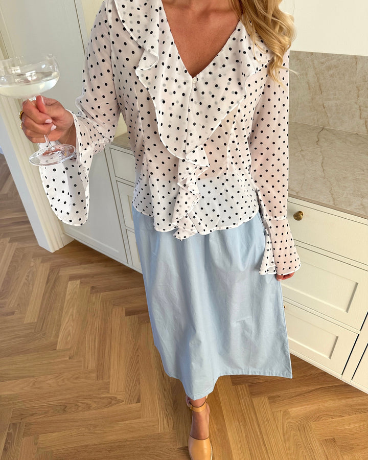 Vero Moda bluse willow ls frill snow white black dot