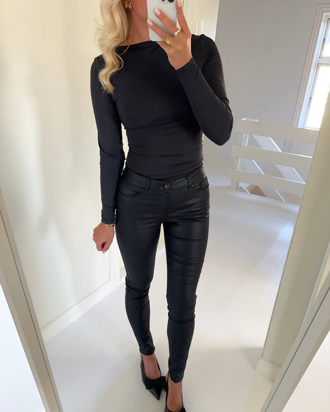 Vero Moda bukser seven slim glitter black