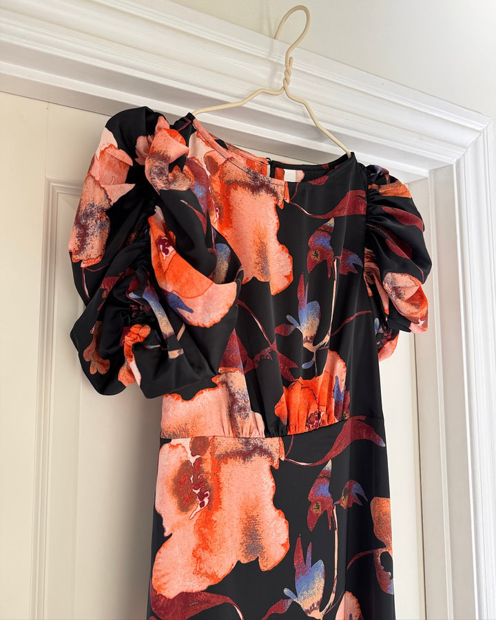 Y.A.S kjole pella 2/4 long black pilana aop - FORUDBESTILLING LEV. UGE 18