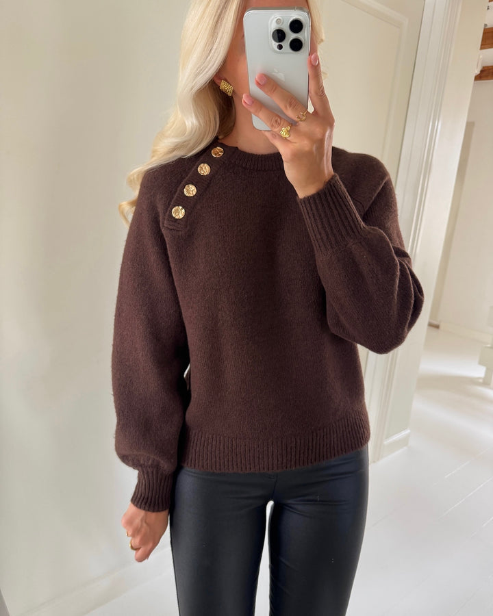 Only stritkrøje emma ls button o-neck knt coffee bean