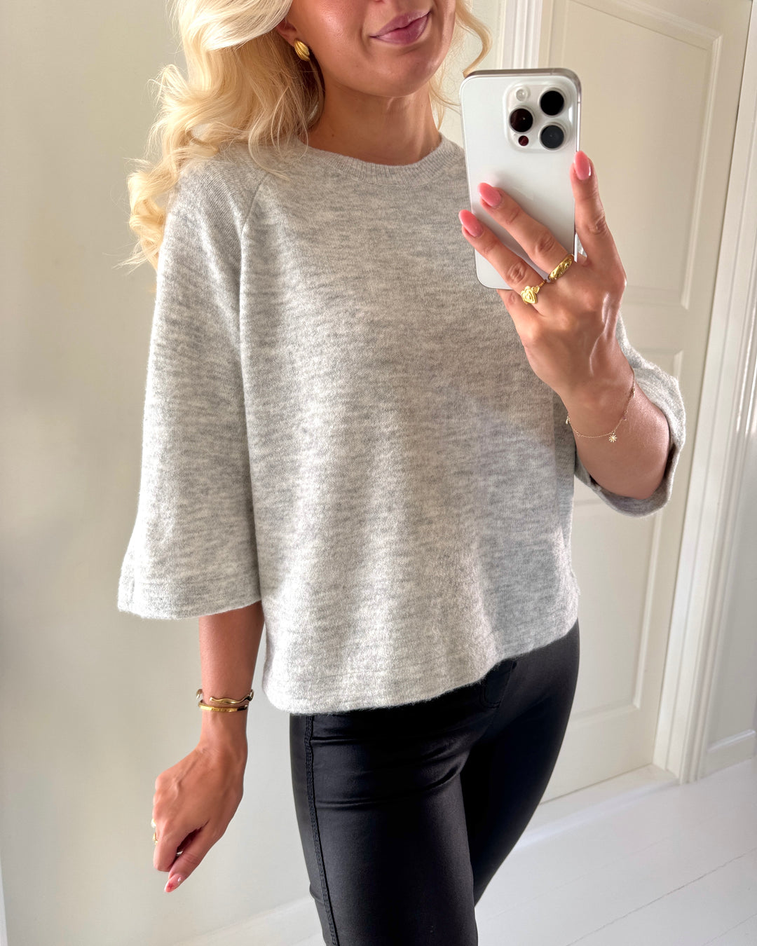 Only striktrøje simoni 3/4 knit light grey melange