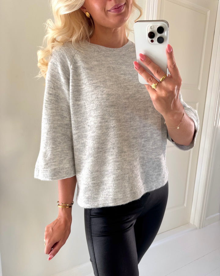 Only striktrøje simoni 3/4 knit light grey melange