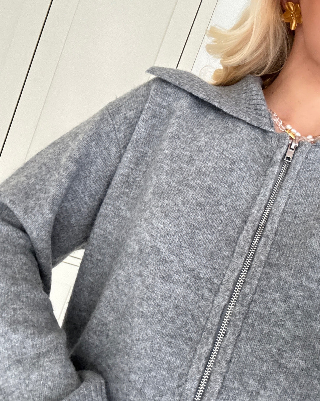 Pieces cardigan malou ls zip knit medium grey melange