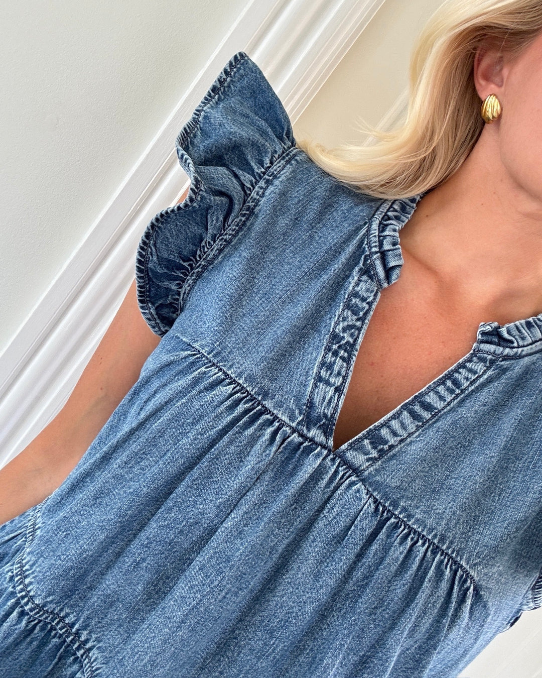 Only kjole shania sl frill medium blue denim