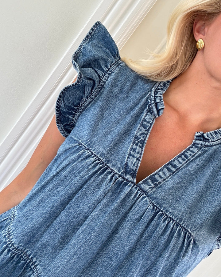 Only kjole shania sl frill medium blue denim