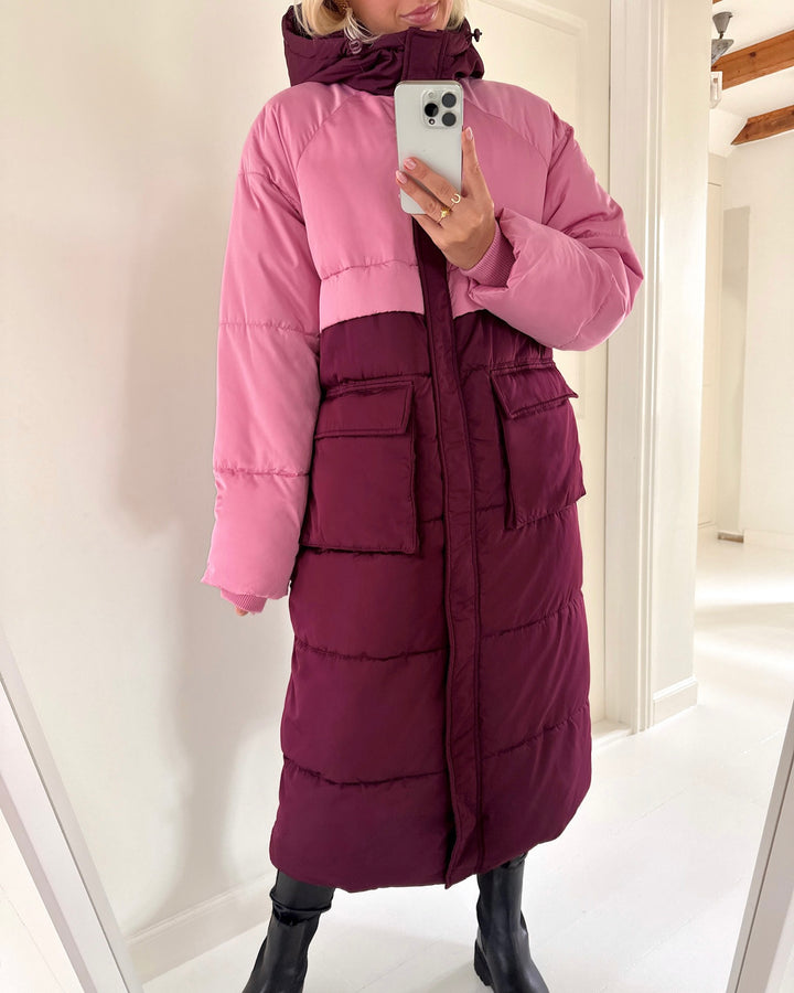 Y.A.S frakke sof long blocked padded fig/cashmere rose/blocking