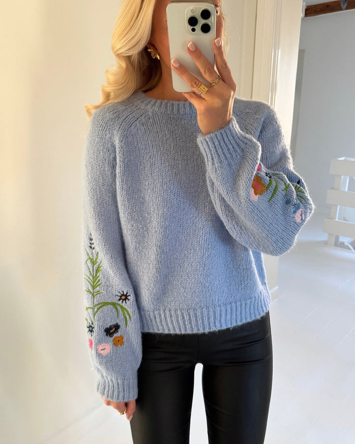 Vero Moda striktrøje aster ls o-neck brunnera blue/w. emb