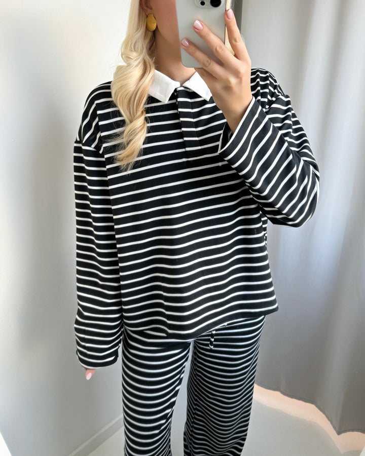 Vero Moda bluse alma ls striped polo black/white