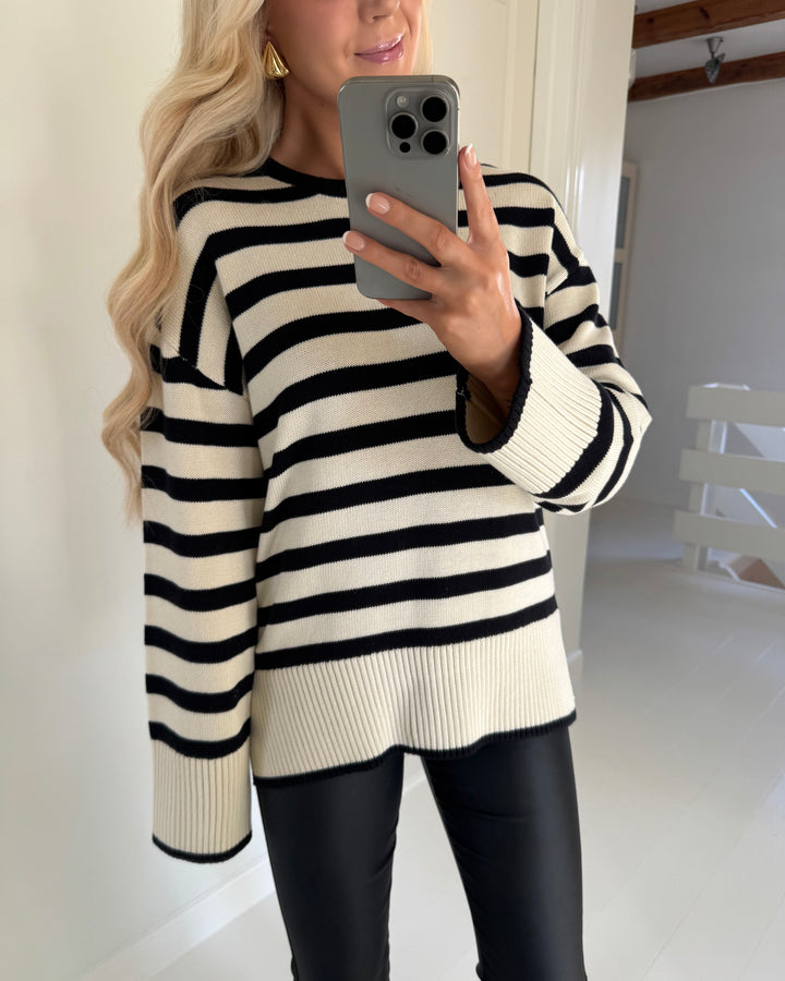 Pieces striktrøje ava ls o-neck slit knit birch/black