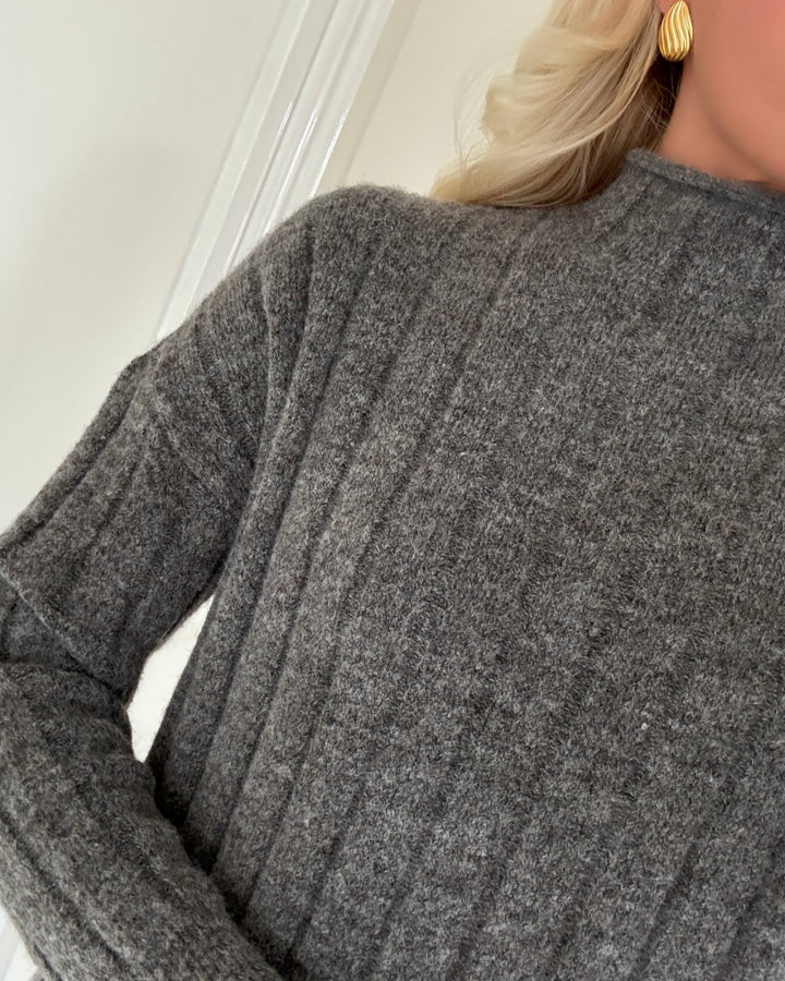 Vero Moda strikkjole willa ls funnelneck 7/8 medium grey melange