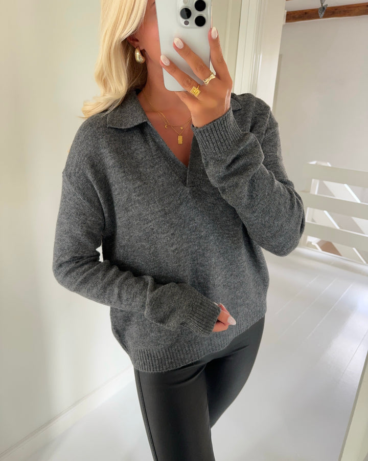 Vero Moda striktrøje lefile ls poloneck medium grey melange