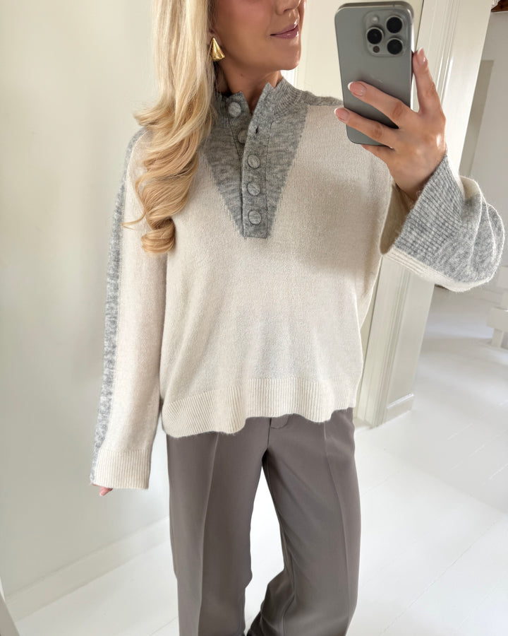 Y.A.S striktrøje vivio ls knit light grey melange birch