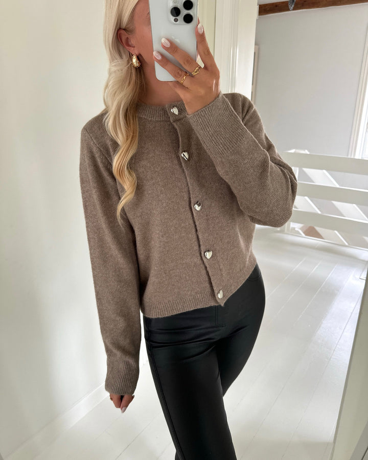 Vero Moda cardigan fiona ls short button moon rock/melange w. heart button