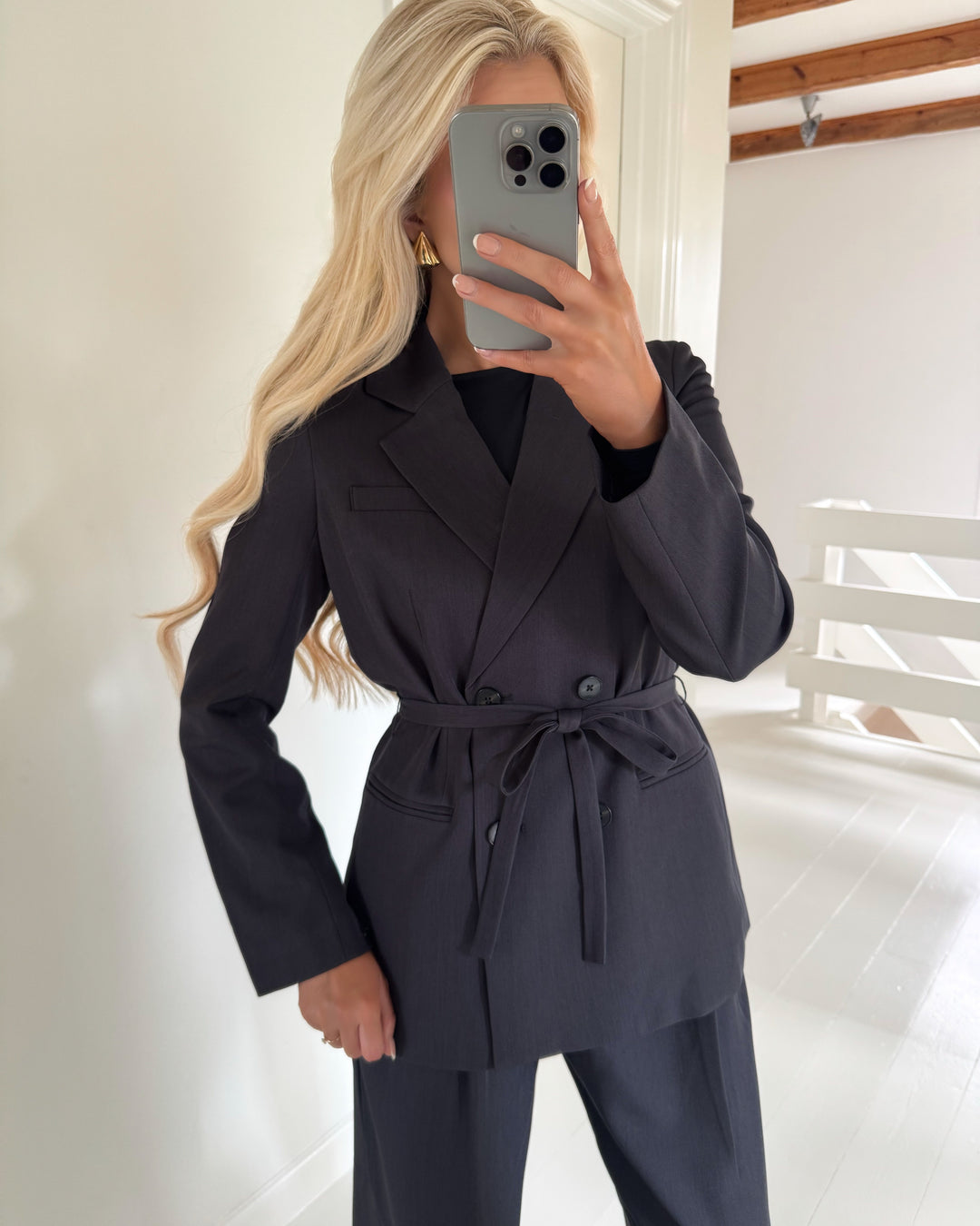 Vero Moda blazer zoe ls loose belted obsidian