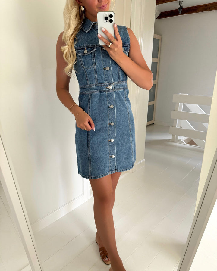 Pieces kjole mindy sl short denim d2d light blue denim