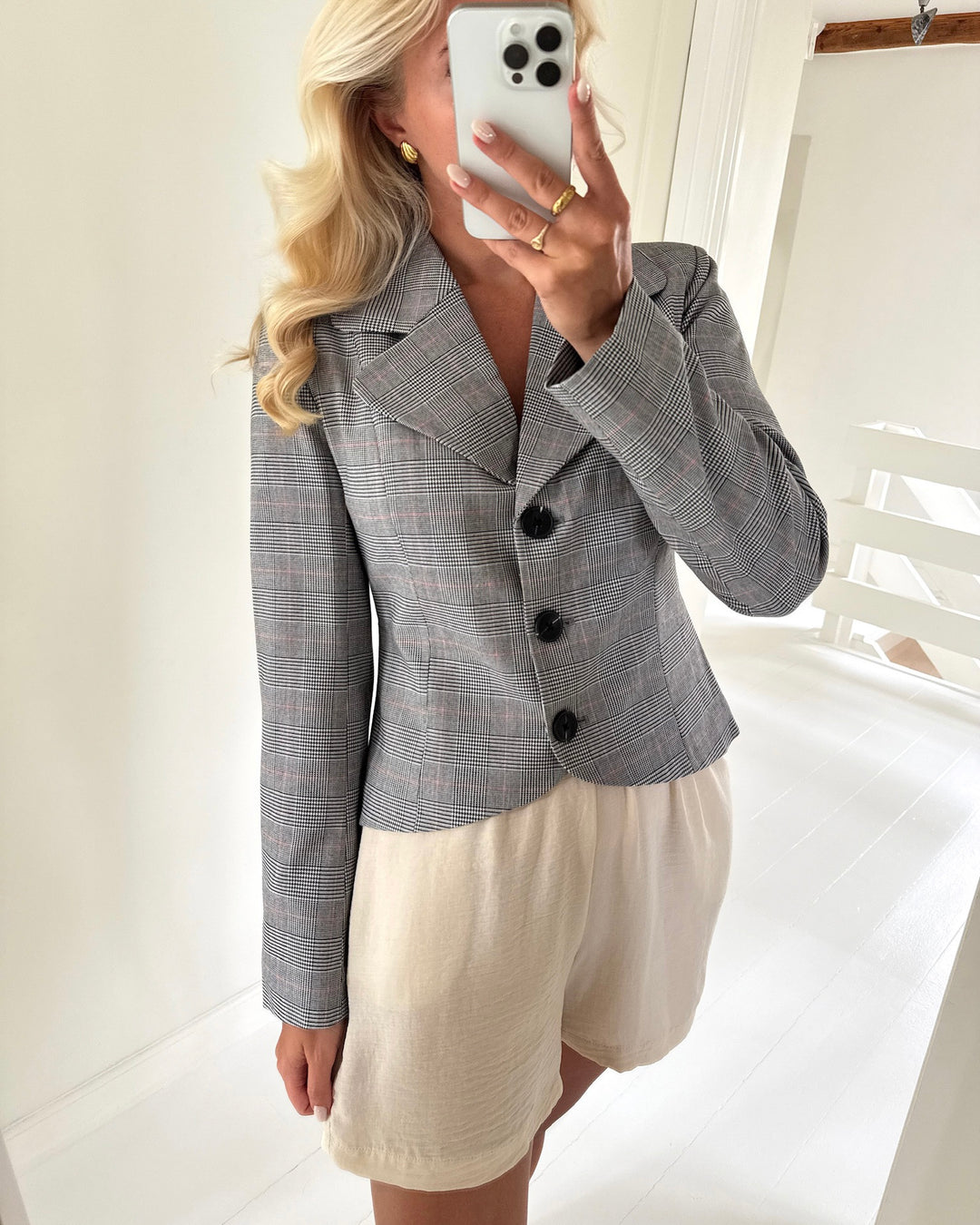 Y.A.S jakke thela ls checked star white/checks