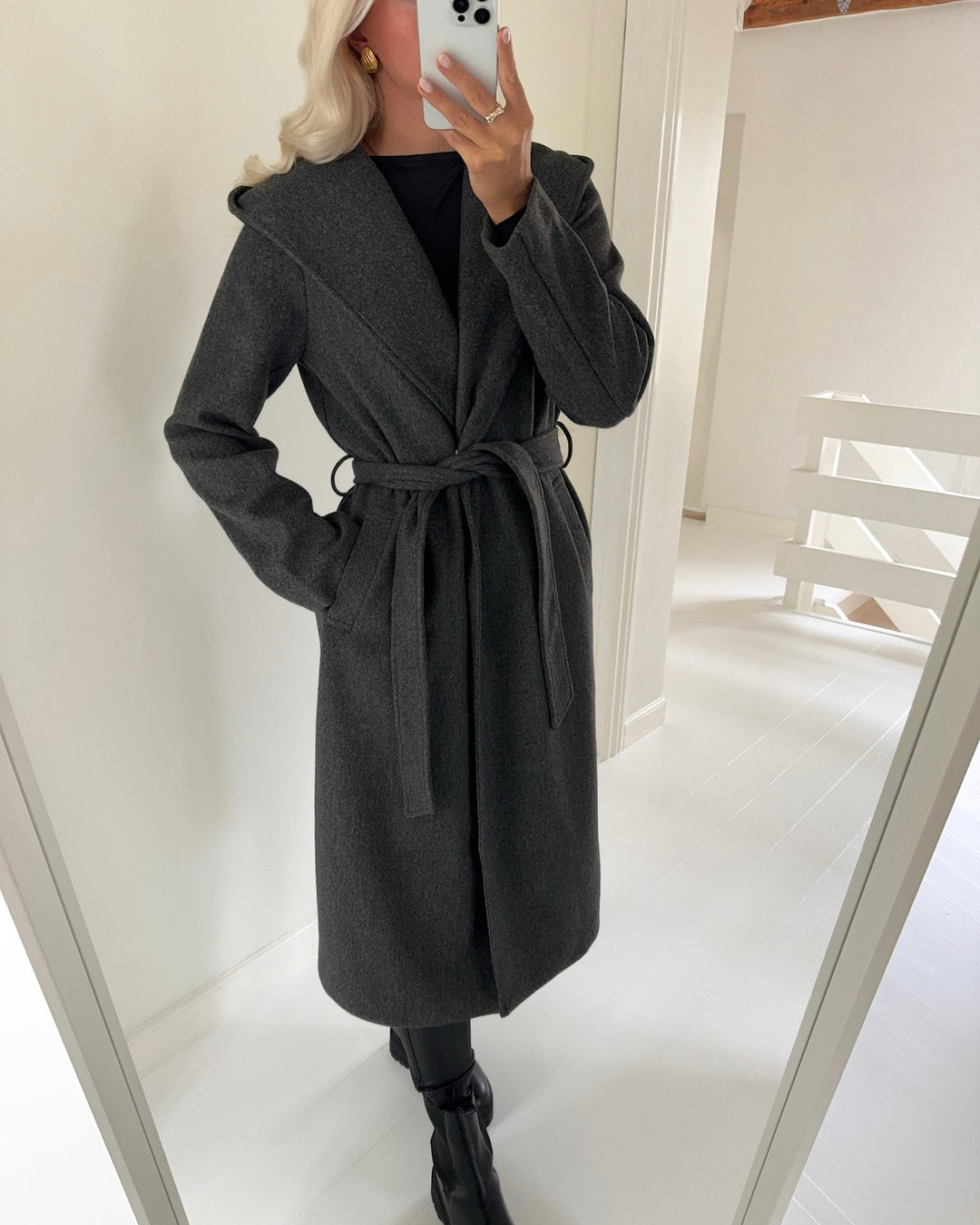 Vero Moda frakke fortunekimi hood long dark grey melange - FORUDBESTILLING LEV. UGE 46