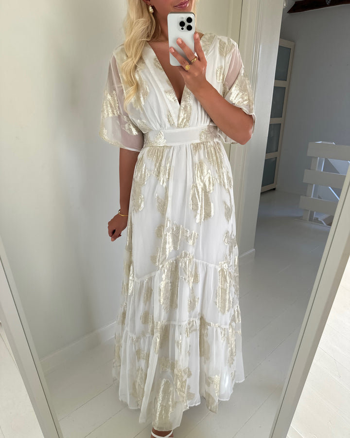 Vero Moda kjole chili ss frill maxi wvn exp cloud dancer/gold