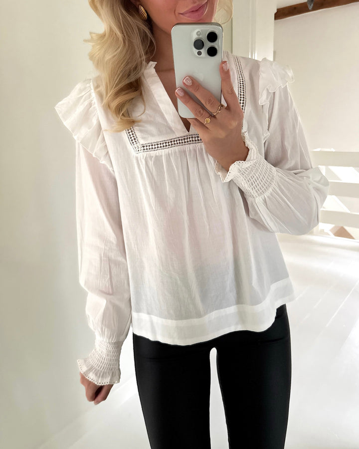 Only bluse idris ls frill cloud dancer