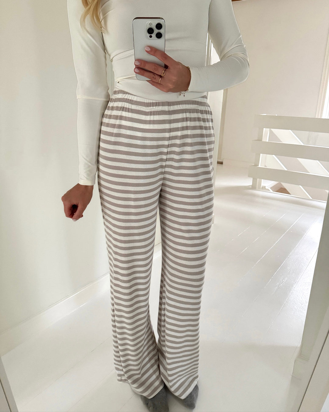 Vero Moda bukser lise hw wide silver lining stripes snow white