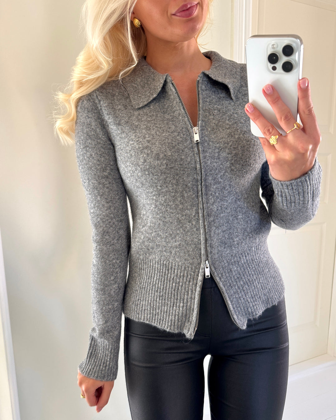 Only cardigan macey knt medium grey melange silver zip