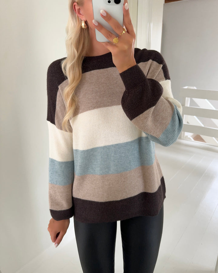 Only sweater atia ls stripe knit chocolate torte/silver mink