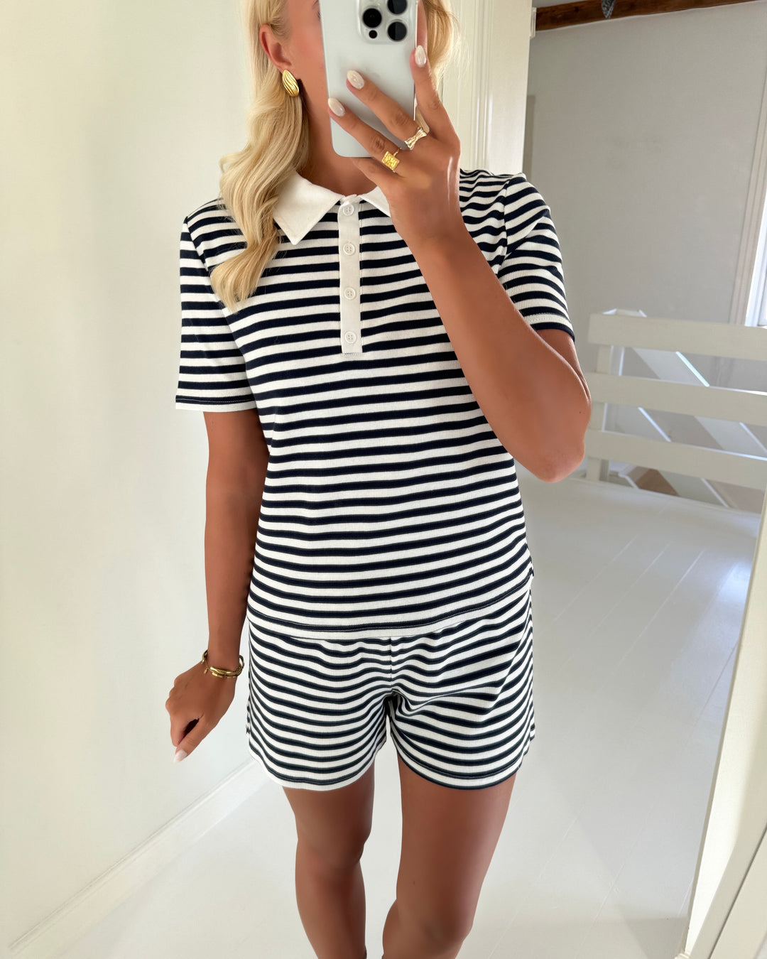 Pieces polo donna ss rib maritime blue/cloud dancer