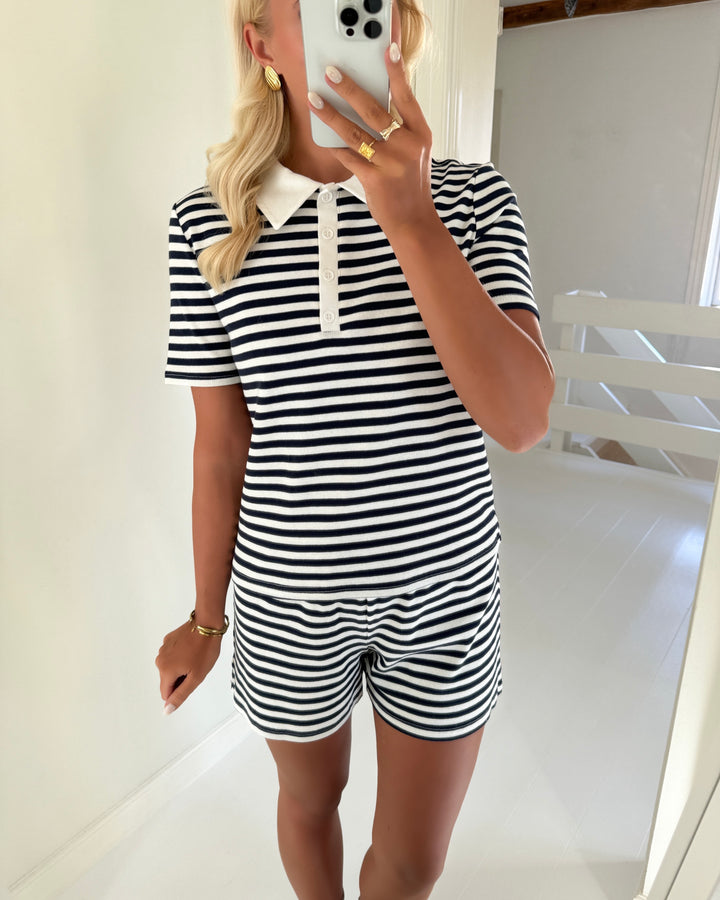 Pieces polo donna ss rib maritime blue/cloud dancer