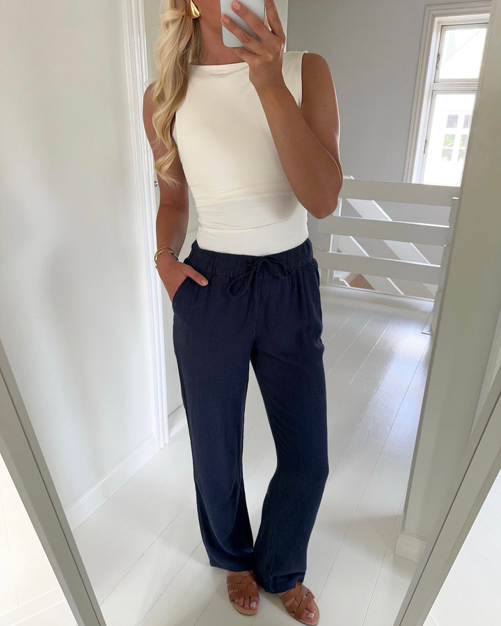 Vero Moda bukser line mr wide linen mix navy blazer