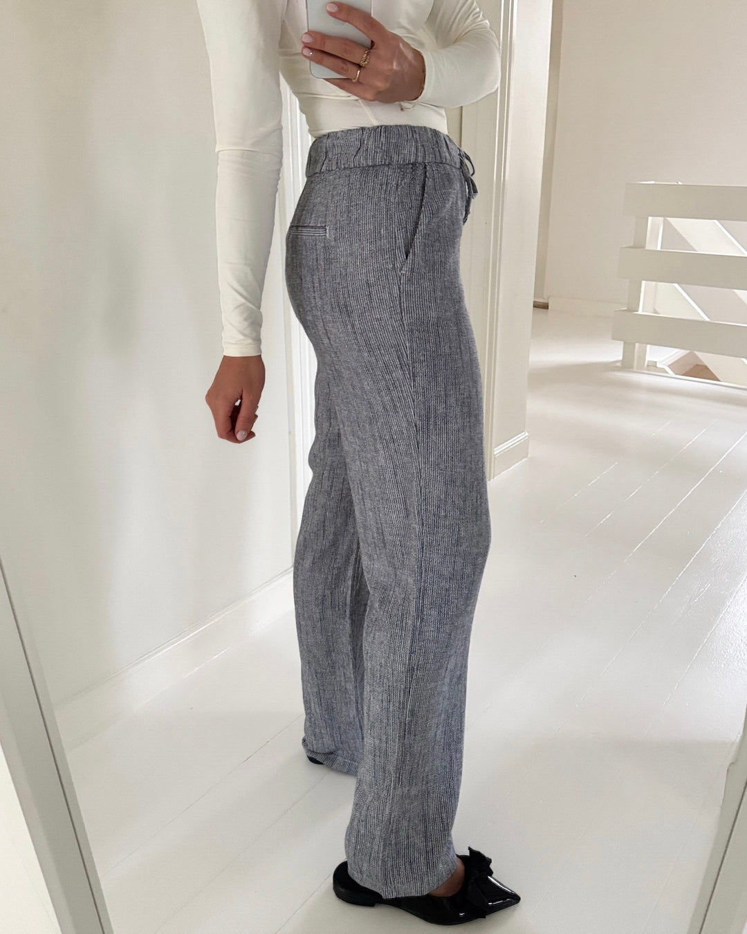 Vero Moda bukser line mr wide linen mix stripe navy blazer snow white