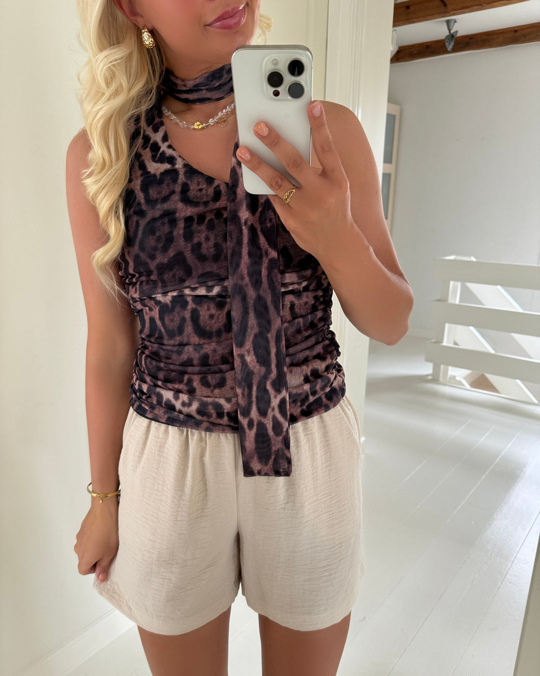 Pieces top nalle sl halterneck mesh black/leo