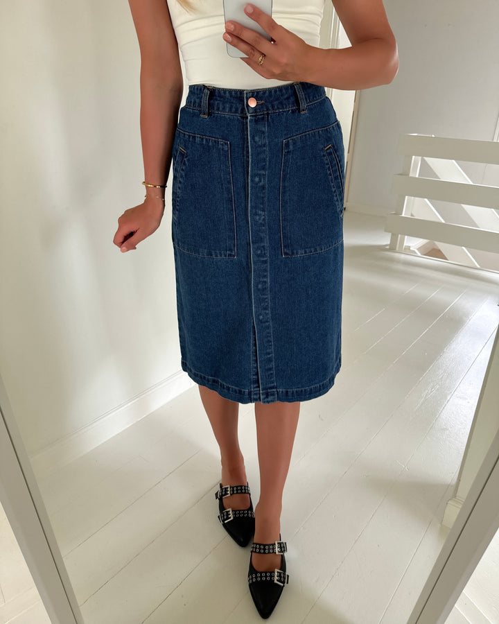 JDY nederdel olivia hw db dnm dark blue denim - FORUDBESTILLING LEV. UGE 27/28