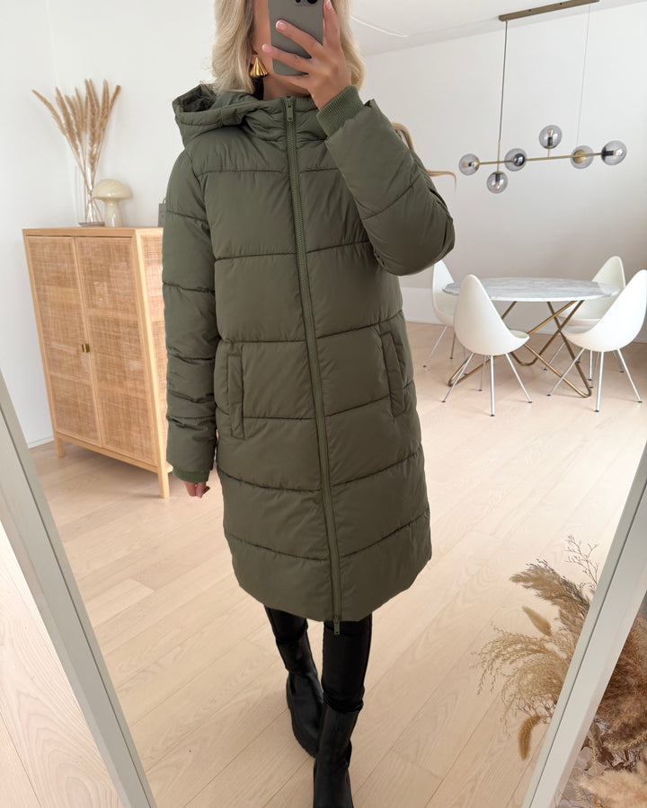 Pieces jakke bee long puffer deep lichen green