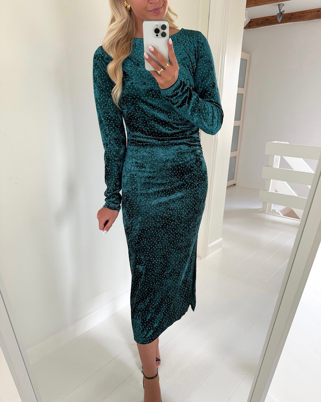 Y.A.S kjole tillia ls velvet long ponderosa/w. rhinestones