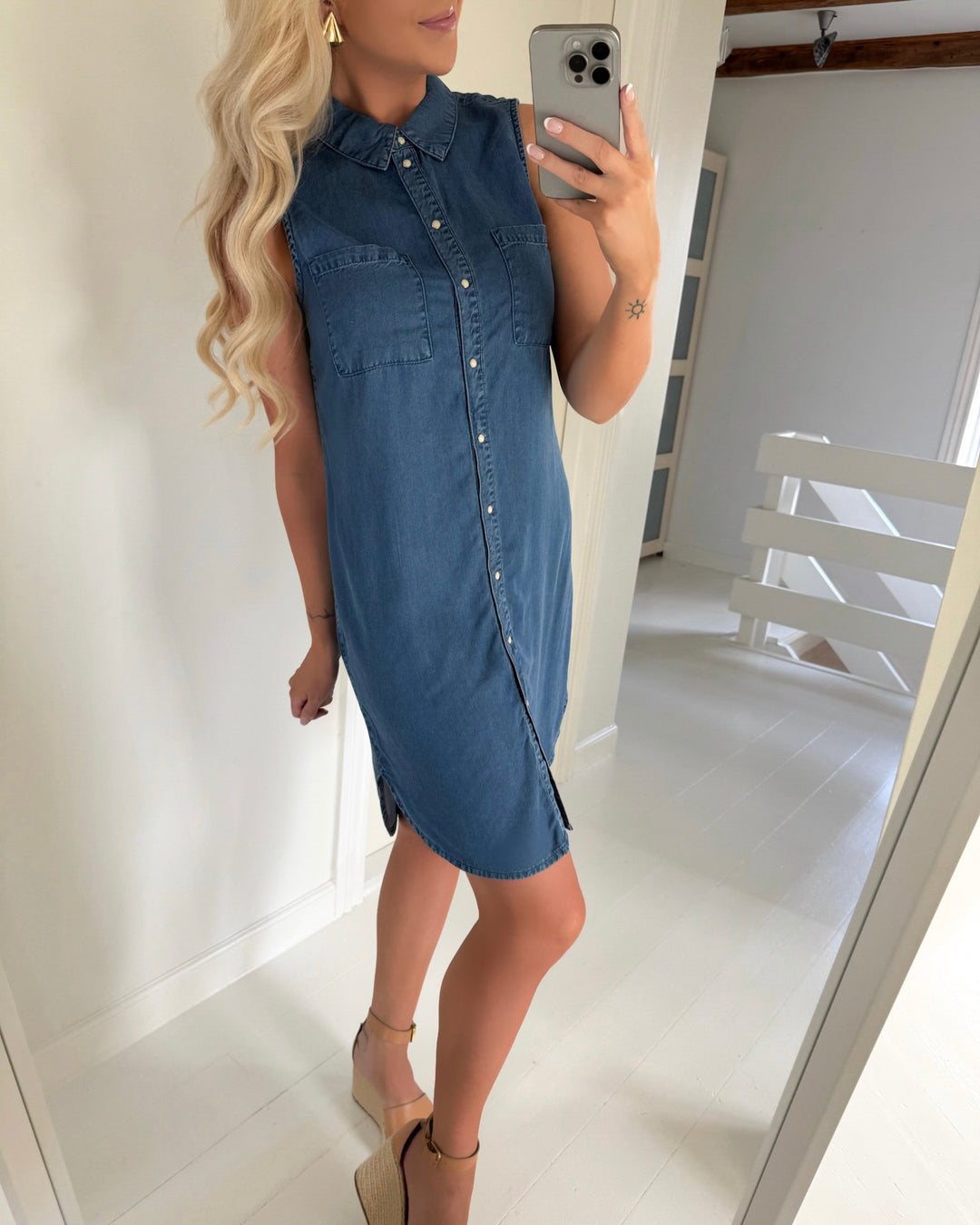 Pieces skjortekjole vilje denim medium blue denim